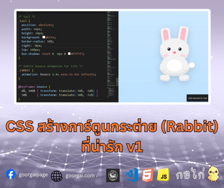 CSS สร้างการ์ตูนกระต่าย (Rabbit) ที่น่ารัก v1